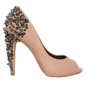 NWT Sam Edelman Lorissa Studded Peep Toe Heels Nude Leather Size 7.5